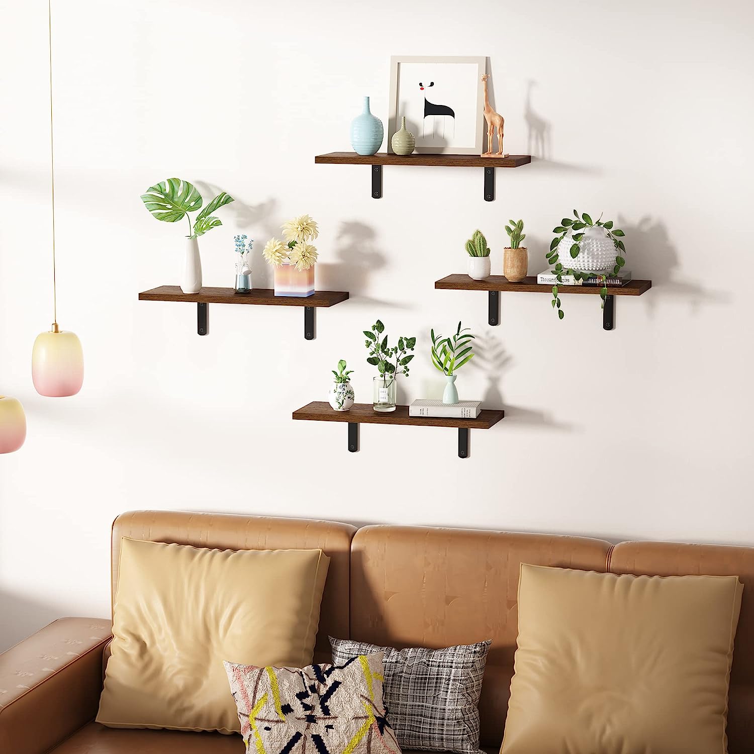 Floating Shelves for Wall Decor Storage, Dark Brown Wall Mounted Shelves, Sturdy Small Wood Shelves Hanging for Bedroom, Living Room, Bathroom, Kitchen, Corner, Book Shelves, Storage Shelves -Set of 5 Floating Shelves for Wall Decor Storage, Dark Brown Wall Mounted Shelves, Sturdy Small Wood Shelves Hanging for Bedroom, Living Room, Bathroom, Kitchen, Corner, Book Shelves, Storage Shelves -Set of 5